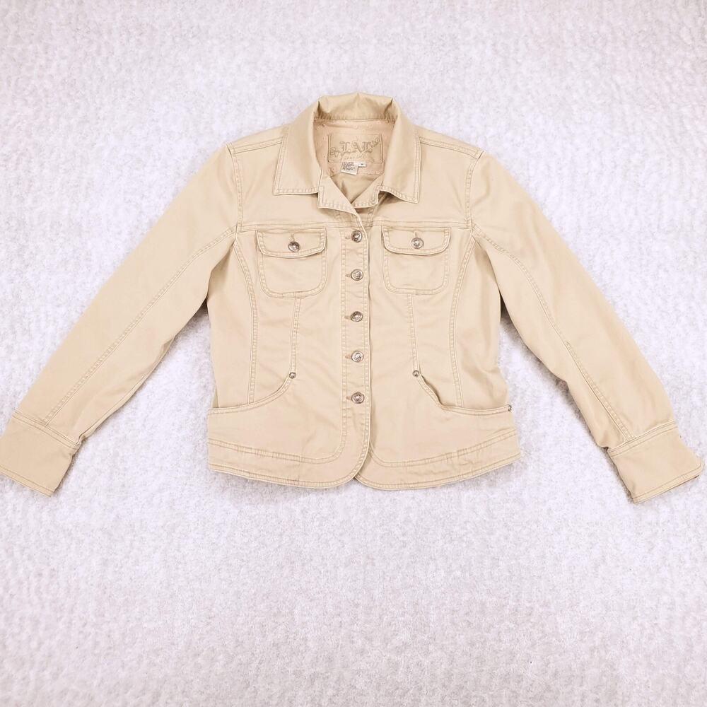 LAL Live A Little Button Front Jacket Women's M Beige Pockets Casual Lightweight
